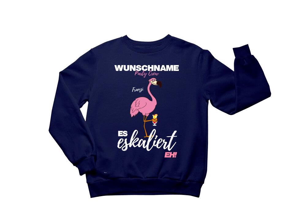 Es Eskaliert Eh | Party Crew Name/Wunschname | Flamingo Shirt mit Deinem Namen & Drink | Party T-Shirt Individualisierbar/Personalisierbar