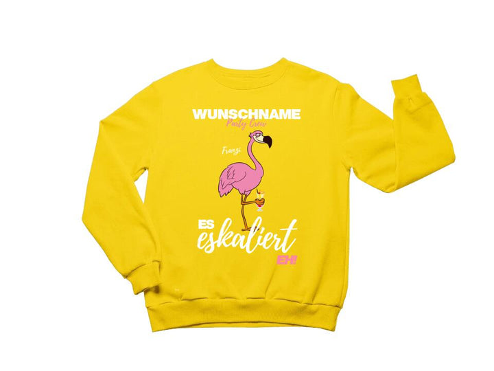 Es Eskaliert Eh | Party Crew Name/Wunschname | Flamingo Shirt mit Deinem Namen & Drink | Party T-Shirt Individualisierbar/Personalisierbar