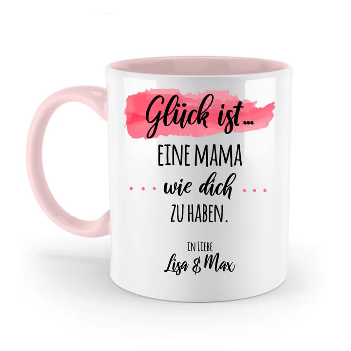 Glück ist eine Mama wie dich zu haben. - mit Namen personalisierbare Tasse - Geschenk zum Muttertag, Geburtstag & Weihnachten - auch für Kollegin, Schwester, Oma, Tante & Cousine