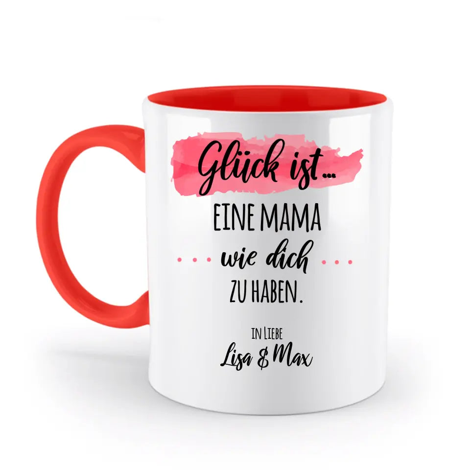 Glück ist eine Mama wie dich zu haben. - mit Namen personalisierbare Tasse - Geschenk zum Muttertag, Geburtstag & Weihnachten - auch für Kollegin, Schwester, Oma, Tante & Cousine