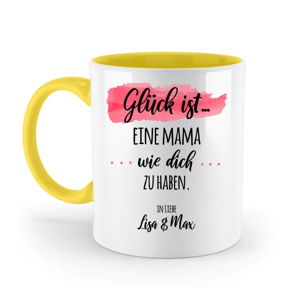 Glück ist eine Mama wie dich zu haben. - mit Namen personalisierbare Tasse - Geschenk zum Muttertag, Geburtstag & Weihnachten - auch für Kollegin, Schwester, Oma, Tante & Cousine