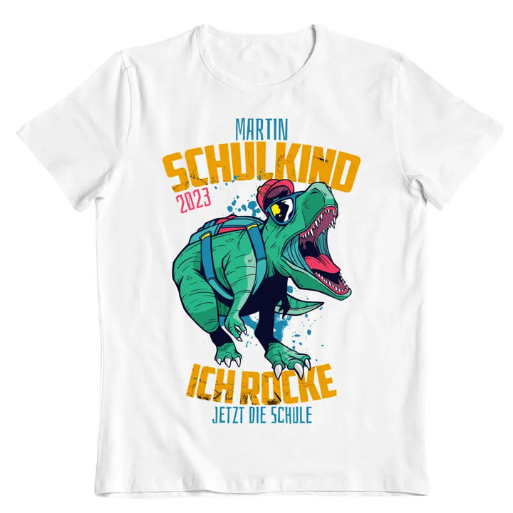 Ich rocke jetzt die Schule - Dino - Schulkind - Wunschname - Name individuell - Einschulung T-Shirt 2023