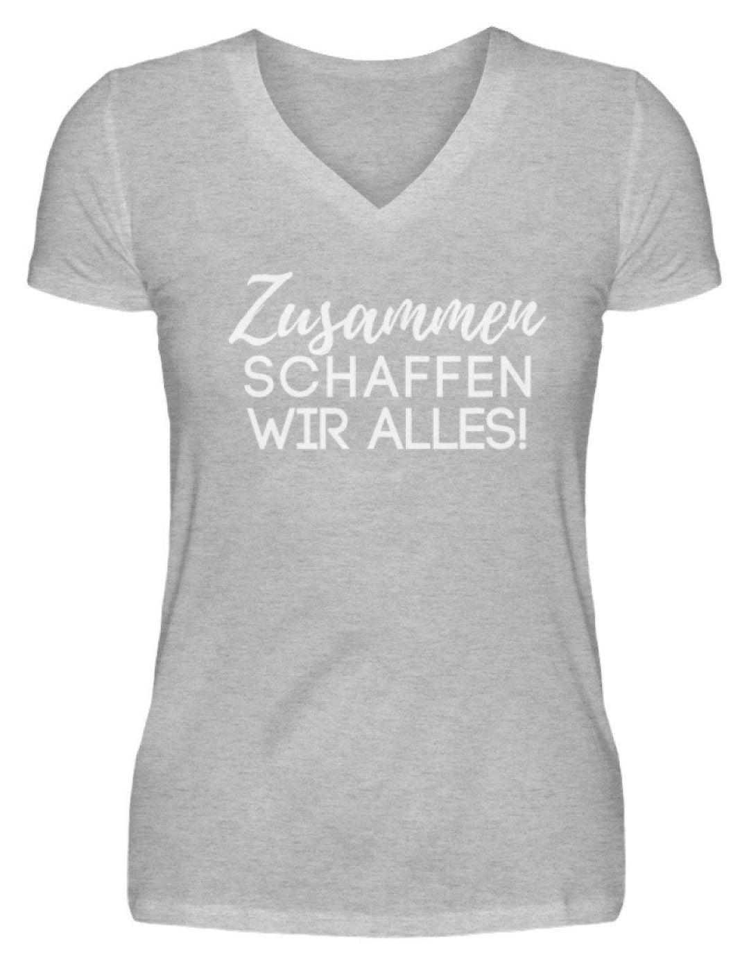 Zusammen schaffen wir alles  - V-Neck Damenshirt - Words on Shirts Sag es mit dem Mittelfinger Shirts Hoodies Sweatshirt Taschen Gymsack Spruch Sprüche Statement