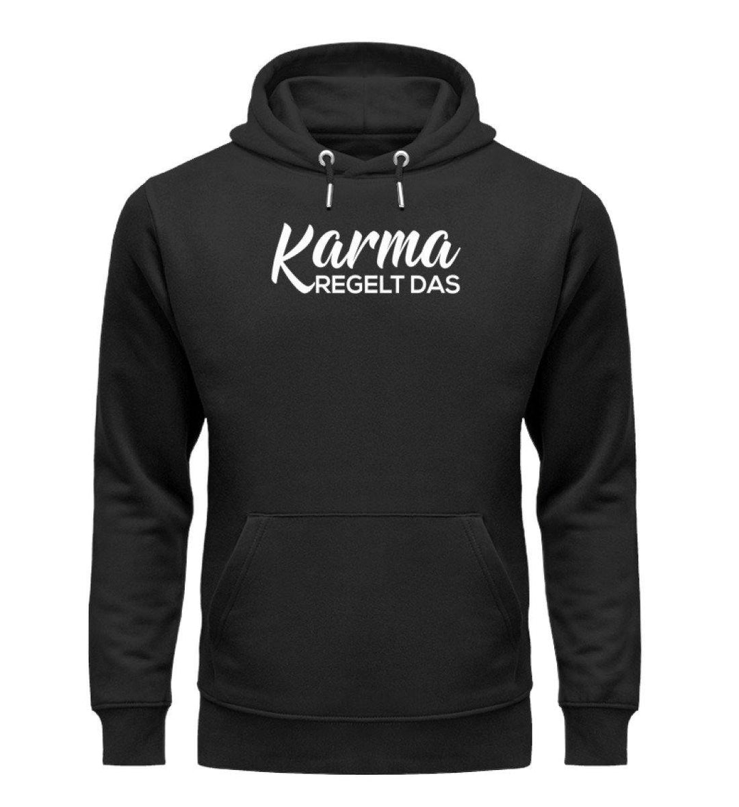 Karma regelt das- Words on Shirts - PR  - Unisex Organic Hoodie - Words on Shirts Sag es mit dem Mittelfinger Shirts Hoodies Sweatshirt Taschen Gymsack Spruch Sprüche Statement