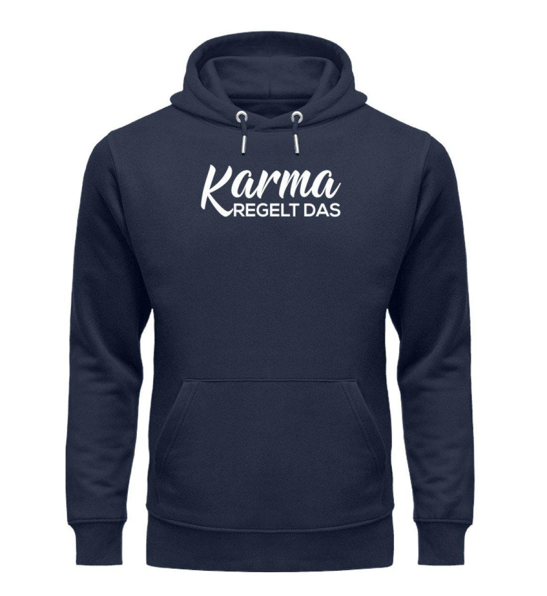 Karma regelt das- Words on Shirts - PR  - Unisex Organic Hoodie - Words on Shirts Sag es mit dem Mittelfinger Shirts Hoodies Sweatshirt Taschen Gymsack Spruch Sprüche Statement