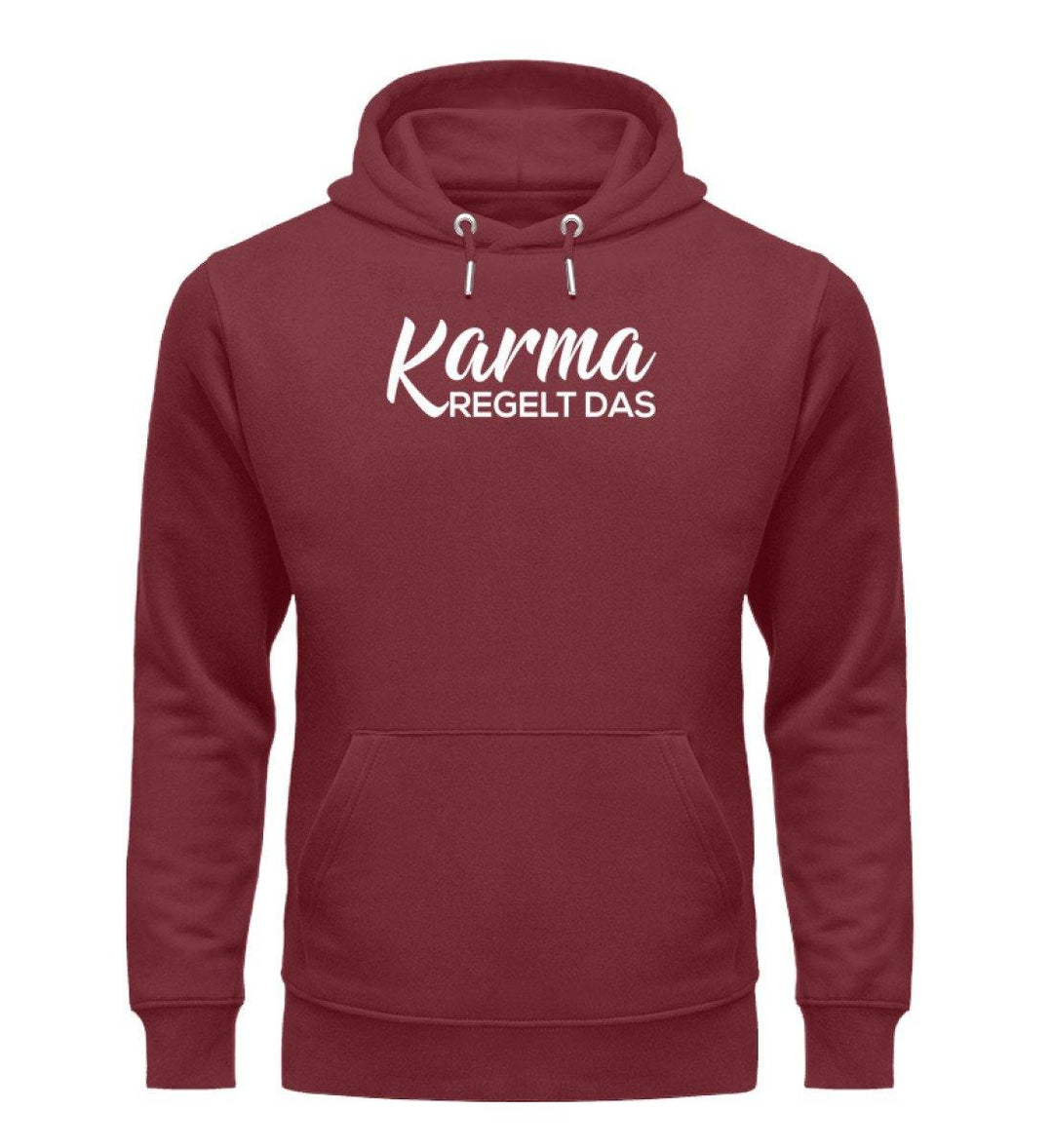 Karma regelt das- Words on Shirts - PR  - Unisex Organic Hoodie - Words on Shirts Sag es mit dem Mittelfinger Shirts Hoodies Sweatshirt Taschen Gymsack Spruch Sprüche Statement