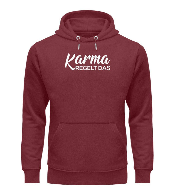 Karma regelt das- Words on Shirts - PR  - Unisex Organic Hoodie - Words on Shirts Sag es mit dem Mittelfinger Shirts Hoodies Sweatshirt Taschen Gymsack Spruch Sprüche Statement