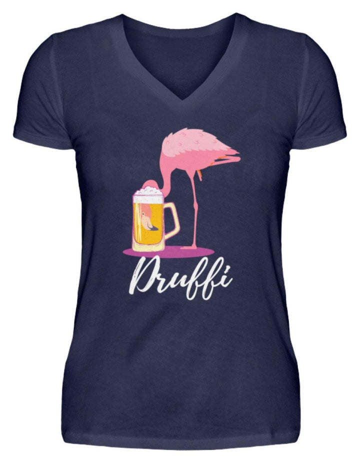 Flamingo Druffi - Words on Shirt  - V-Neck Damenshirt - Words on Shirts Sag es mit dem Mittelfinger Shirts Hoodies Sweatshirt Taschen Gymsack Spruch Sprüche Statement
