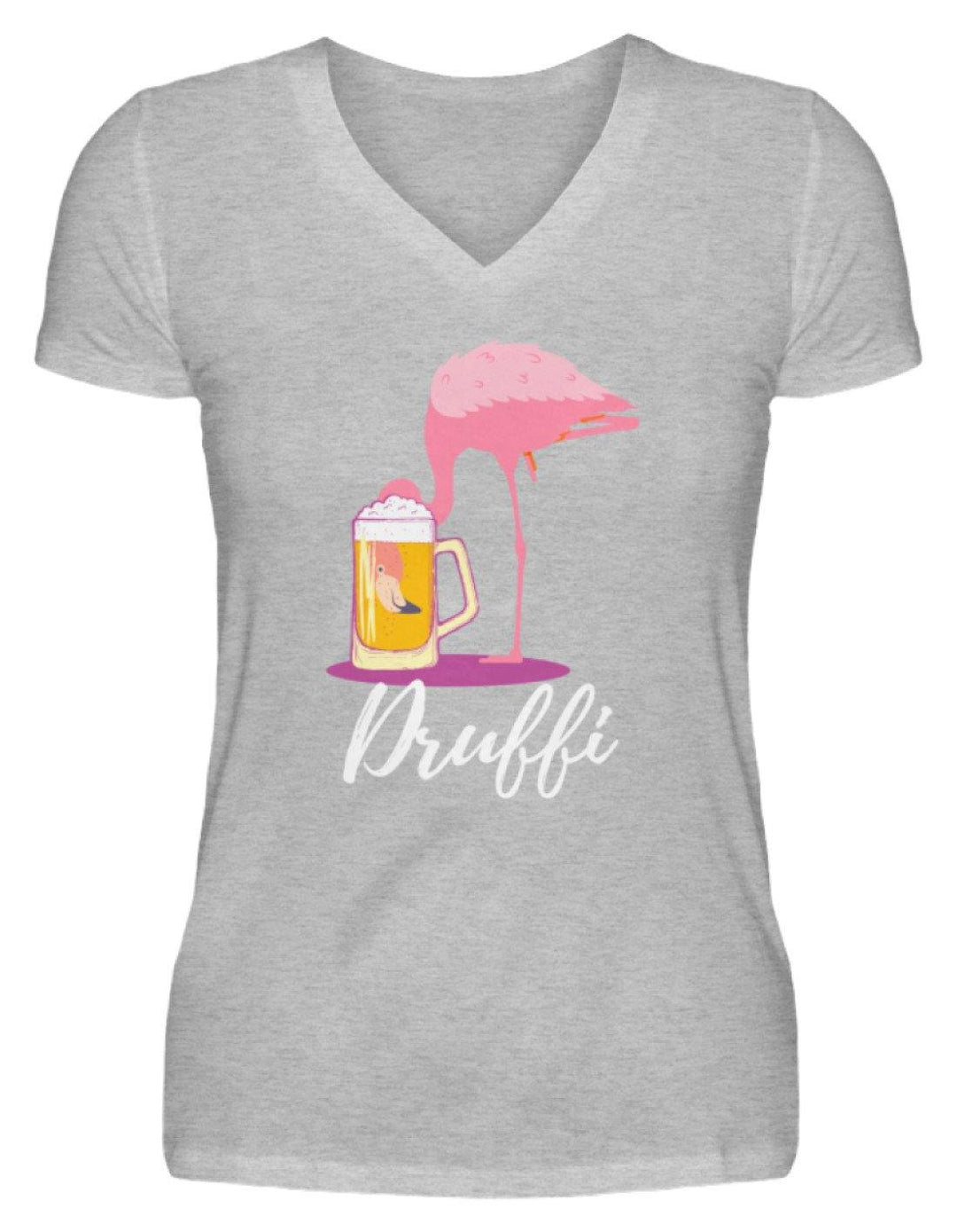 Flamingo Druffi - Words on Shirt  - V-Neck Damenshirt - Words on Shirts Sag es mit dem Mittelfinger Shirts Hoodies Sweatshirt Taschen Gymsack Spruch Sprüche Statement