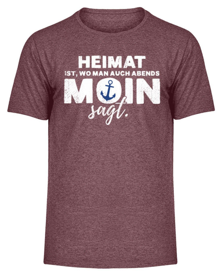 Abends Moin sagt 2 - Norddeutsch  - Herren Melange Shirt - Words on Shirts Sag es mit dem Mittelfinger Shirts Hoodies Sweatshirt Taschen Gymsack Spruch Sprüche Statement