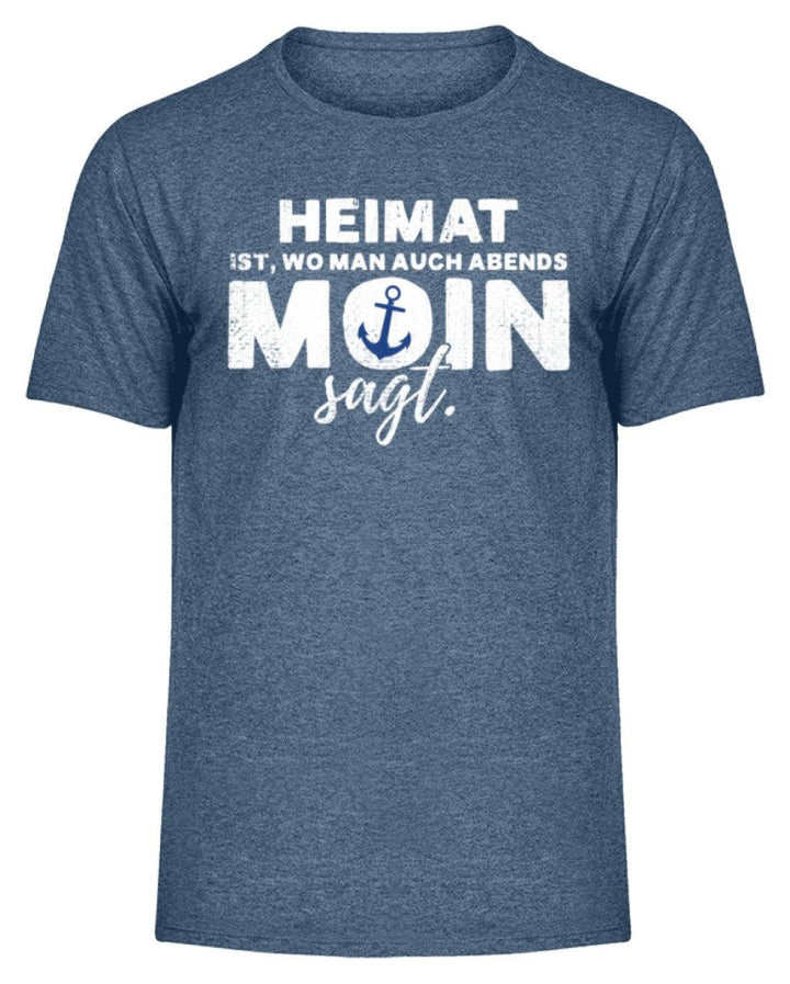 Abends Moin sagt 2 - Norddeutsch  - Herren Melange Shirt - Words on Shirts Sag es mit dem Mittelfinger Shirts Hoodies Sweatshirt Taschen Gymsack Spruch Sprüche Statement