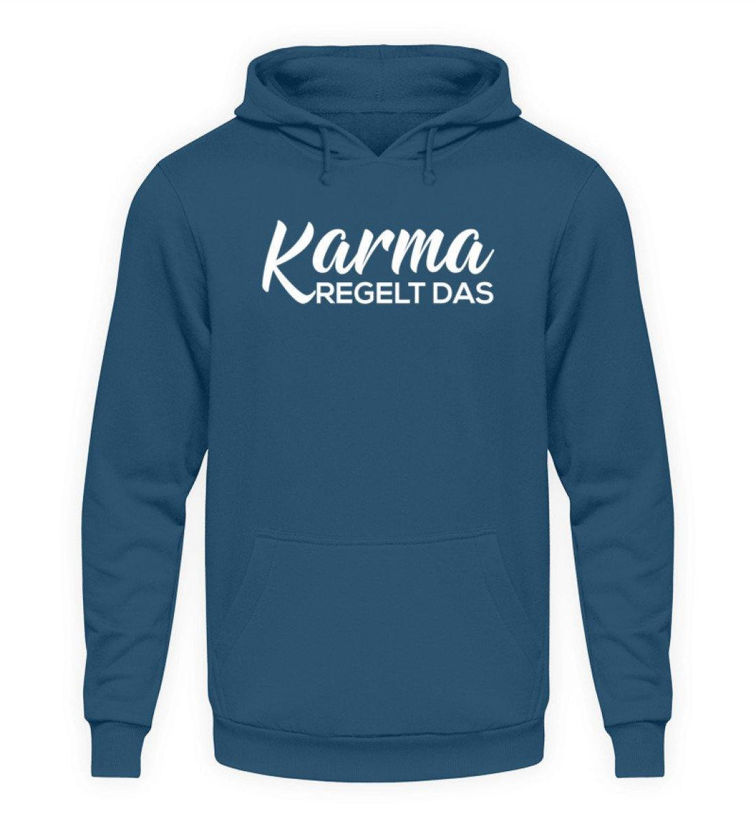 Karma regelt das - Words on Shirts  - Unisex Kapuzenpullover Hoodie - Words on Shirts Sag es mit dem Mittelfinger Shirts Hoodies Sweatshirt Taschen Gymsack Spruch Sprüche Statement