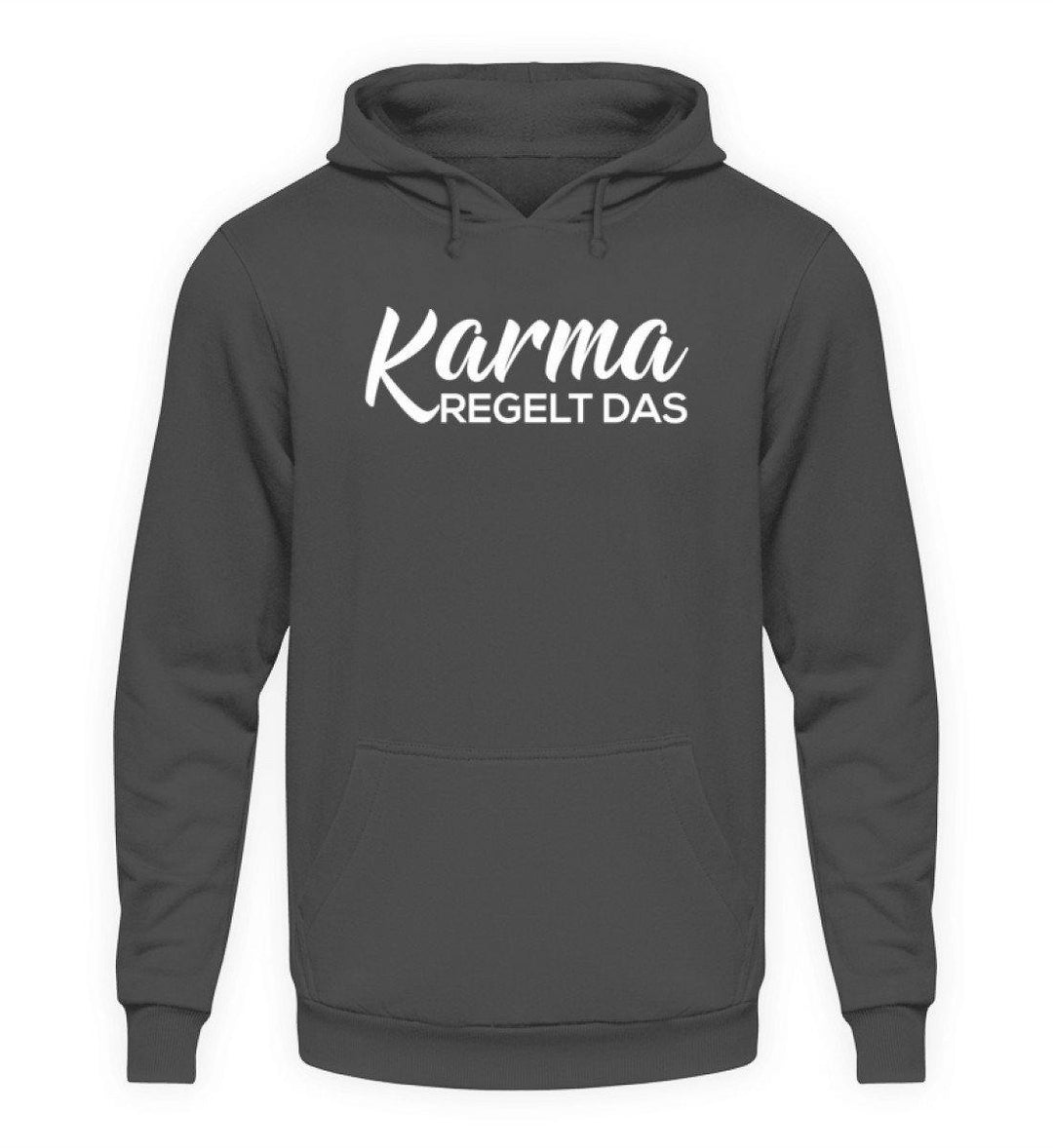 Karma regelt das - Words on Shirts  - Unisex Kapuzenpullover Hoodie - Words on Shirts Sag es mit dem Mittelfinger Shirts Hoodies Sweatshirt Taschen Gymsack Spruch Sprüche Statement