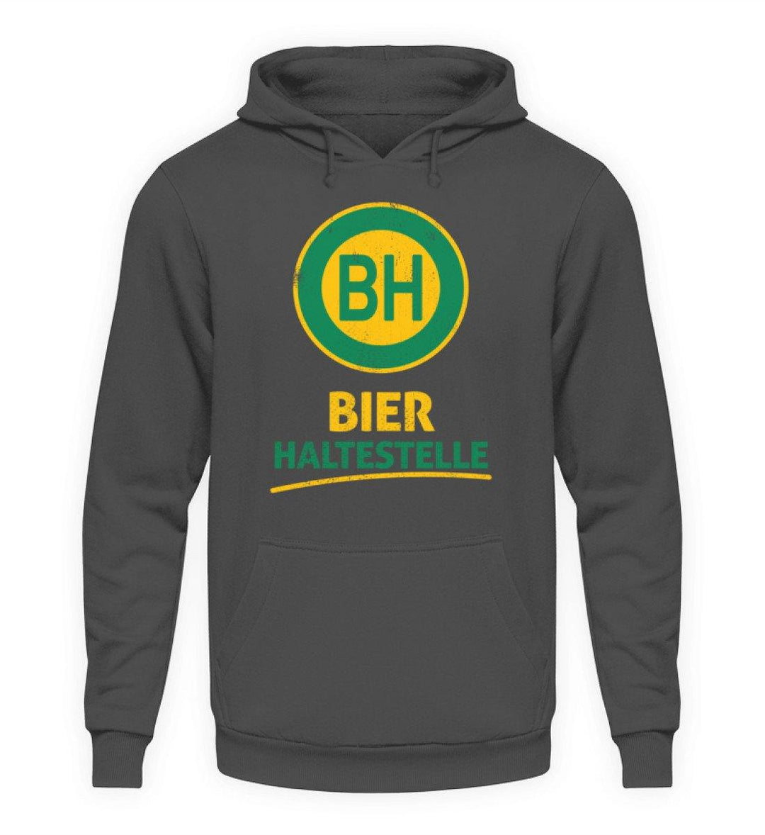 BH Bier Haltestelle - Words on Shirts  - Unisex Kapuzenpullover Hoodie - Words on Shirts Sag es mit dem Mittelfinger Shirts Hoodies Sweatshirt Taschen Gymsack Spruch Sprüche Statement