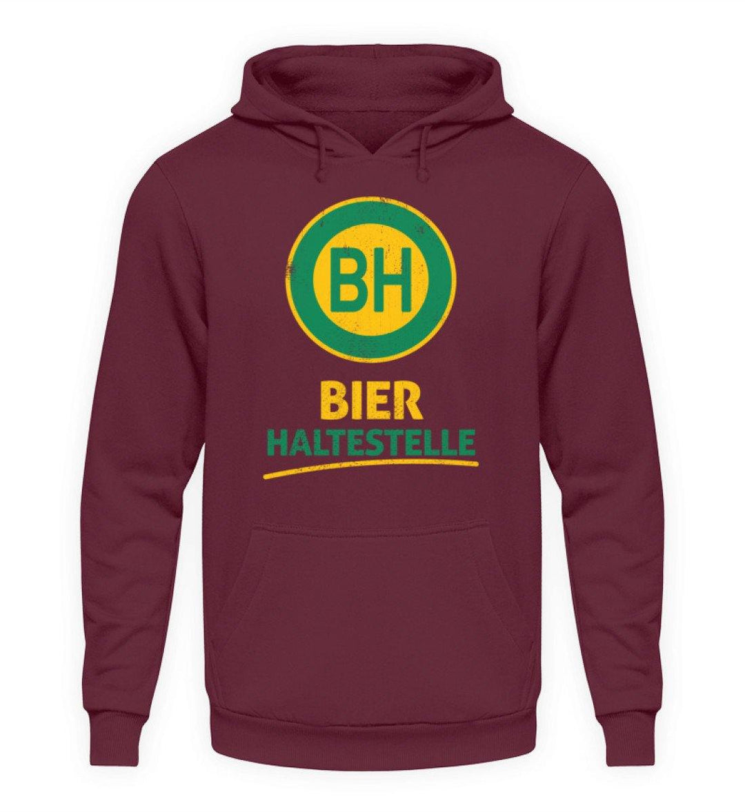 BH Bier Haltestelle - Words on Shirts  - Unisex Kapuzenpullover Hoodie - Words on Shirts Sag es mit dem Mittelfinger Shirts Hoodies Sweatshirt Taschen Gymsack Spruch Sprüche Statement