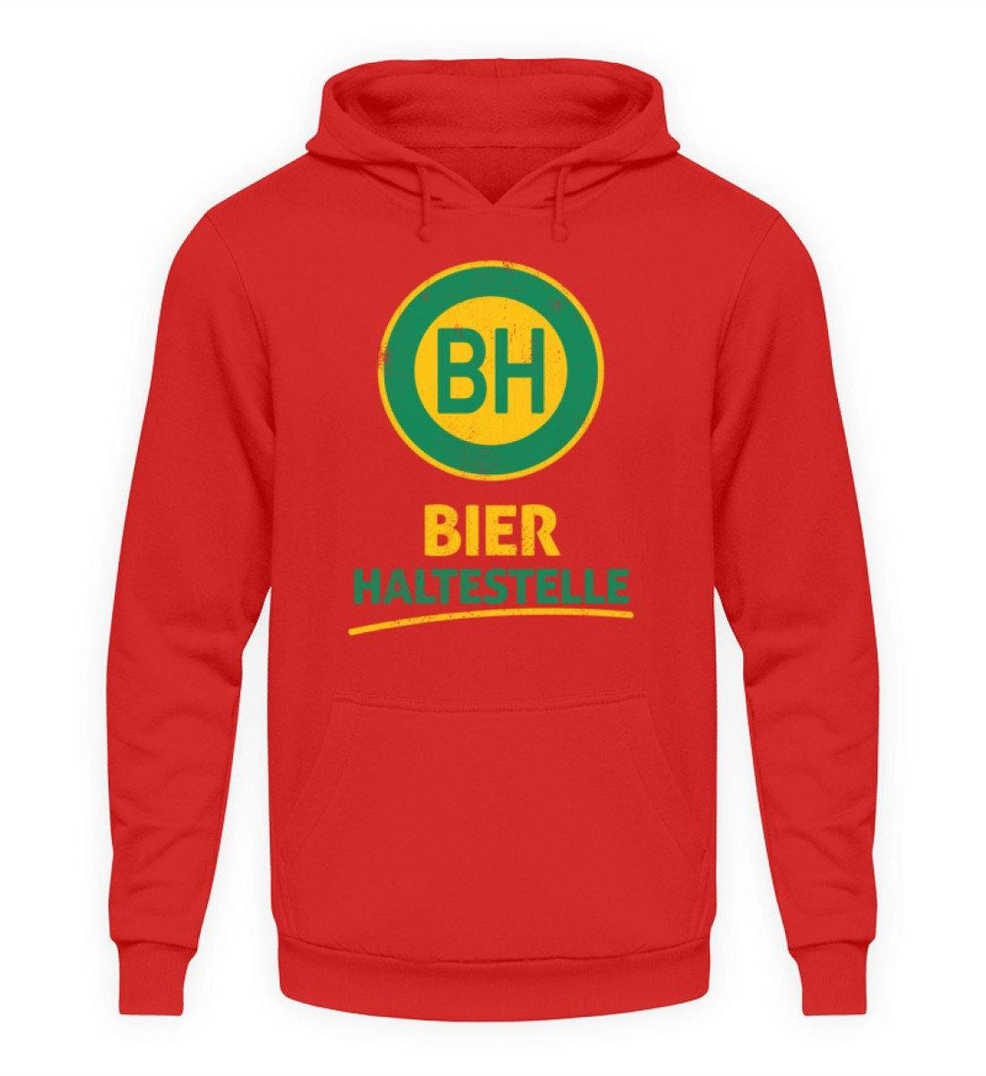 BH Bier Haltestelle - Words on Shirts  - Unisex Kapuzenpullover Hoodie - Words on Shirts Sag es mit dem Mittelfinger Shirts Hoodies Sweatshirt Taschen Gymsack Spruch Sprüche Statement