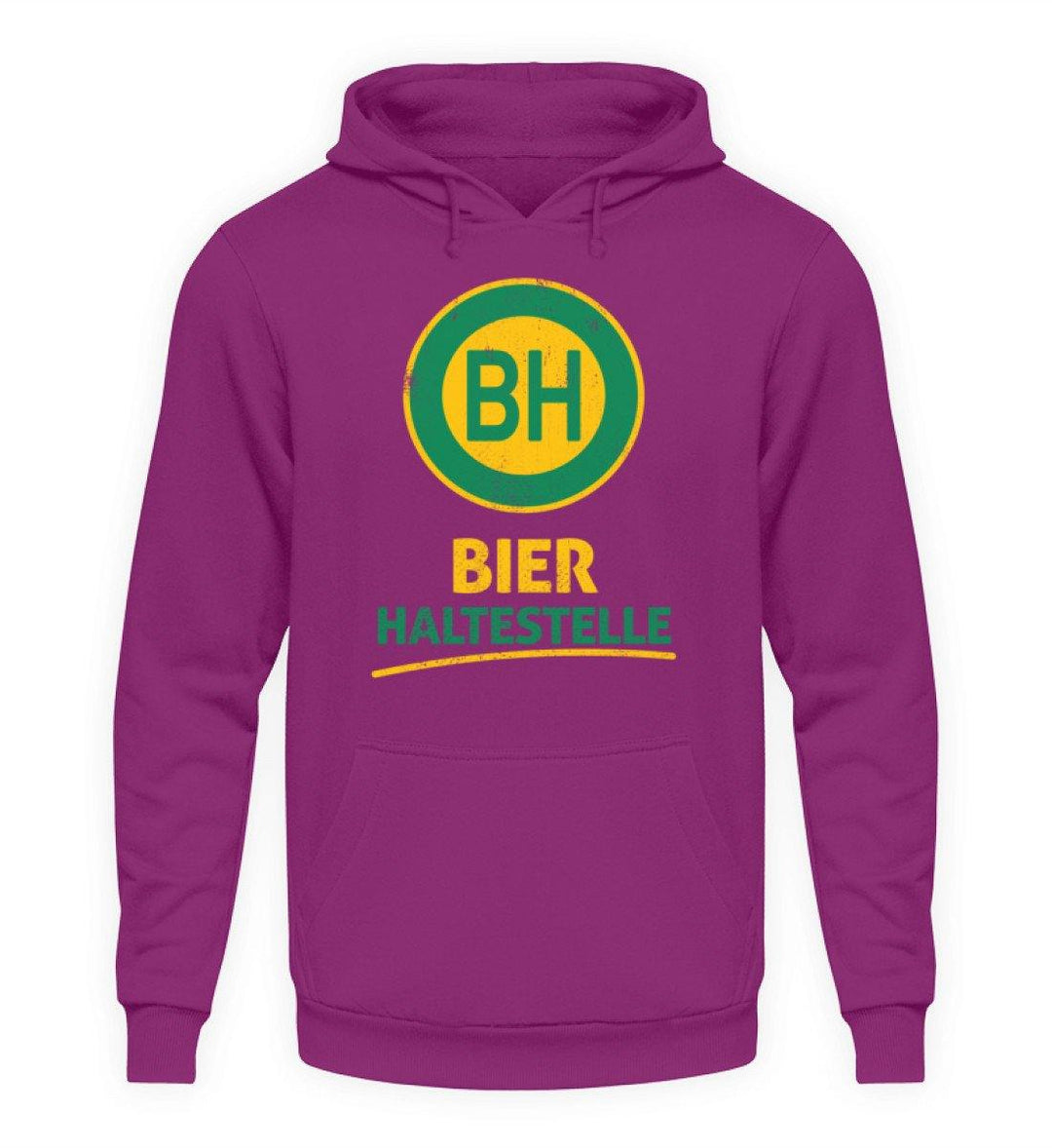 BH Bier Haltestelle - Words on Shirts  - Unisex Kapuzenpullover Hoodie - Words on Shirts Sag es mit dem Mittelfinger Shirts Hoodies Sweatshirt Taschen Gymsack Spruch Sprüche Statement