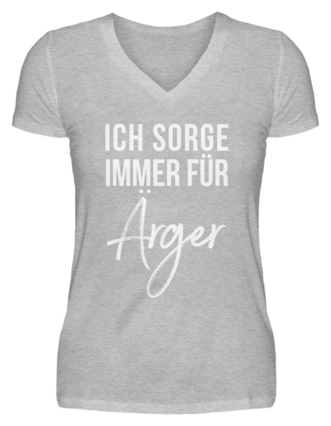 Ich sorge immer für Ärger - Words on Shirt  - V-Neck Damenshirt - Words on Shirts Sag es mit dem Mittelfinger Shirts Hoodies Sweatshirt Taschen Gymsack Spruch Sprüche Statement