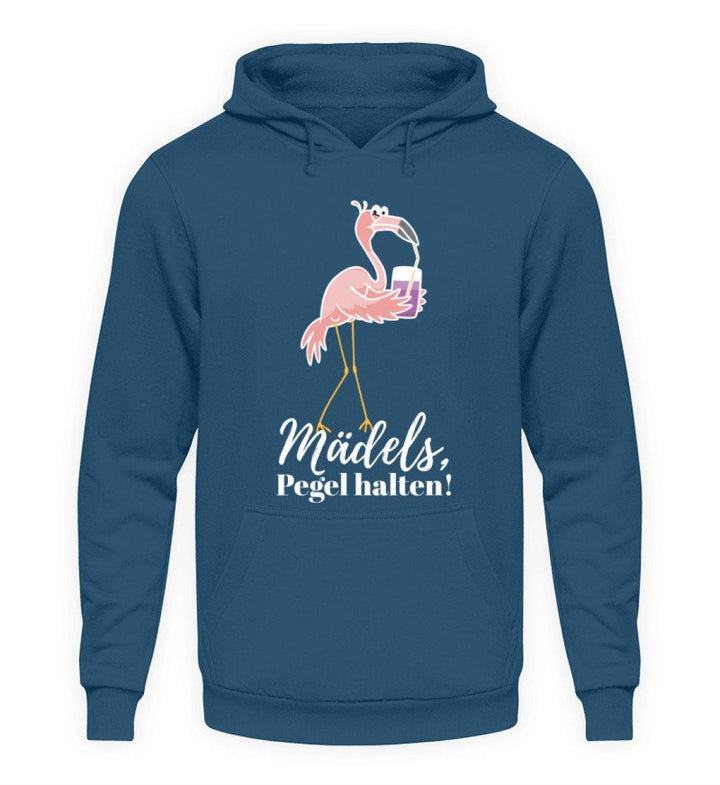 Mädels Pegel halten - Flamingo  - Unisex Kapuzenpullover Hoodie - Words on Shirts Sag es mit dem Mittelfinger Shirts Hoodies Sweatshirt Taschen Gymsack Spruch Sprüche Statement