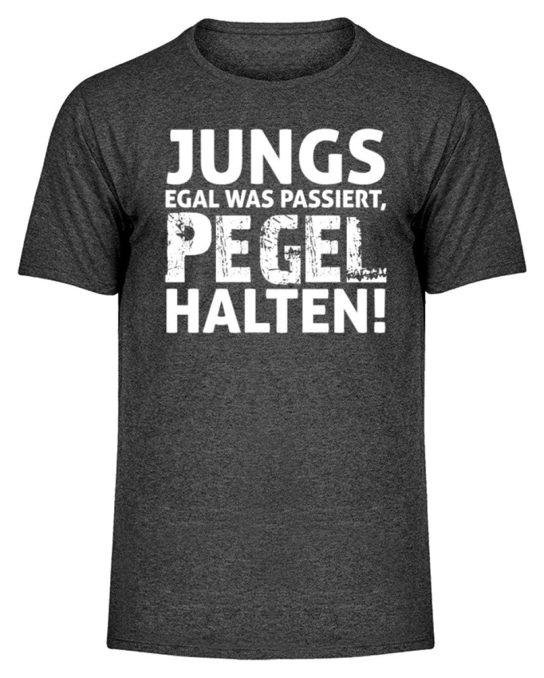 Jungs, Pegel halten.  - Herren Melange Shirt - Words on Shirts Sag es mit dem Mittelfinger Shirts Hoodies Sweatshirt Taschen Gymsack Spruch Sprüche Statement