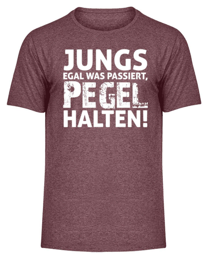 Jungs, Pegel halten.  - Herren Melange Shirt - Words on Shirts Sag es mit dem Mittelfinger Shirts Hoodies Sweatshirt Taschen Gymsack Spruch Sprüche Statement