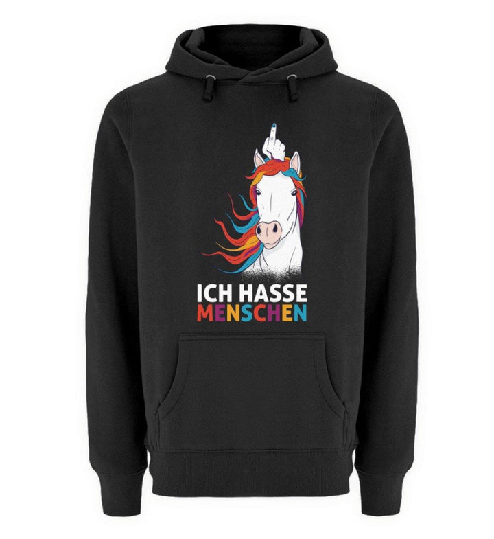 Einhorn hasse Menschen Words on Shirts  - Unisex Premium Kapuzenpullover - Words on Shirts Sag es mit dem Mittelfinger Shirts Hoodies Sweatshirt Taschen Gymsack Spruch Sprüche Statement