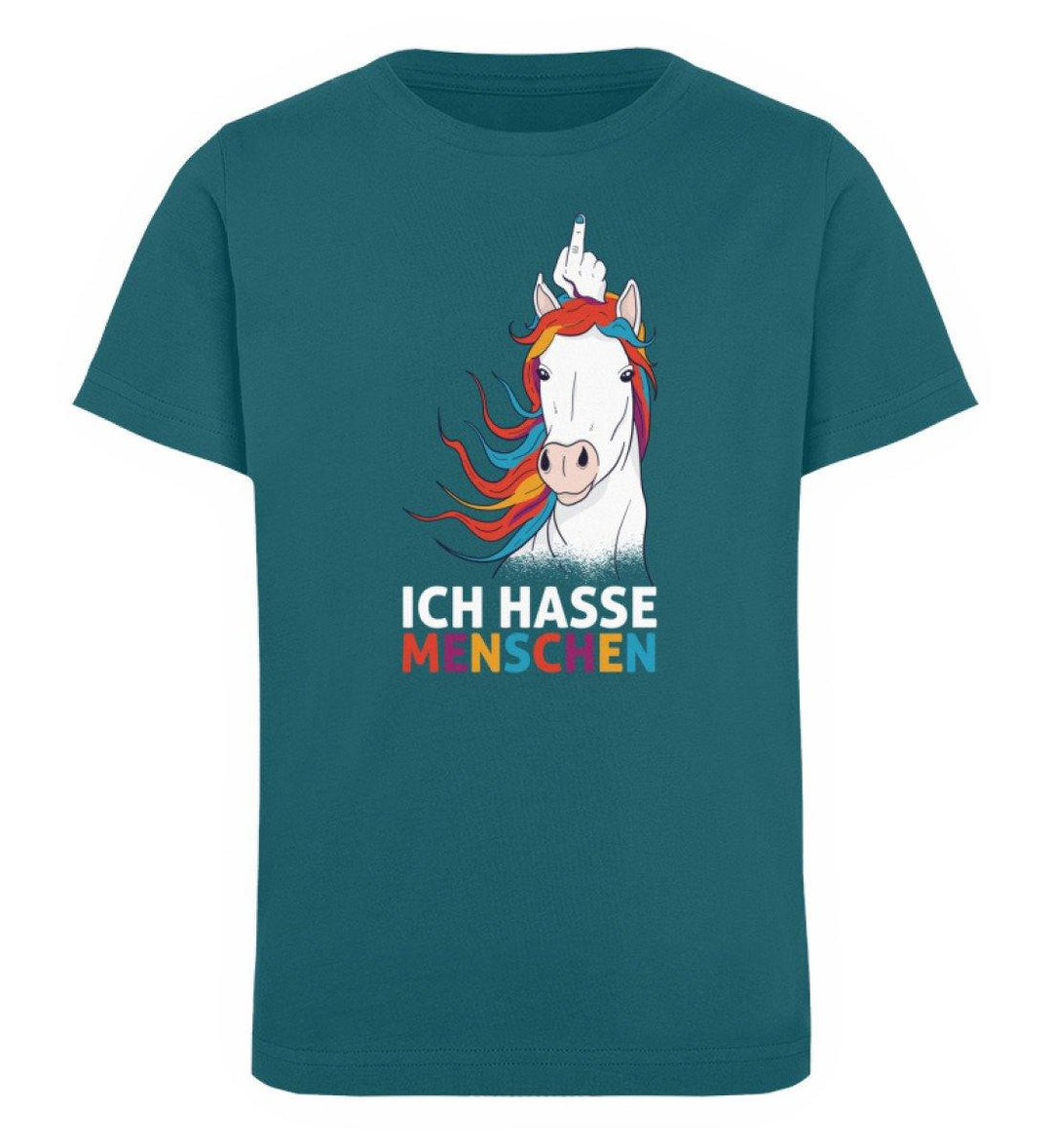 Einhorn hasse Menschen Words on Shirts  - Kinder Organic T-Shirt - Words on Shirts Sag es mit dem Mittelfinger Shirts Hoodies Sweatshirt Taschen Gymsack Spruch Sprüche Statement