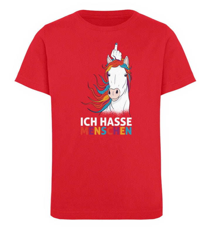 Einhorn hasse Menschen Words on Shirts  - Kinder Organic T-Shirt - Words on Shirts Sag es mit dem Mittelfinger Shirts Hoodies Sweatshirt Taschen Gymsack Spruch Sprüche Statement
