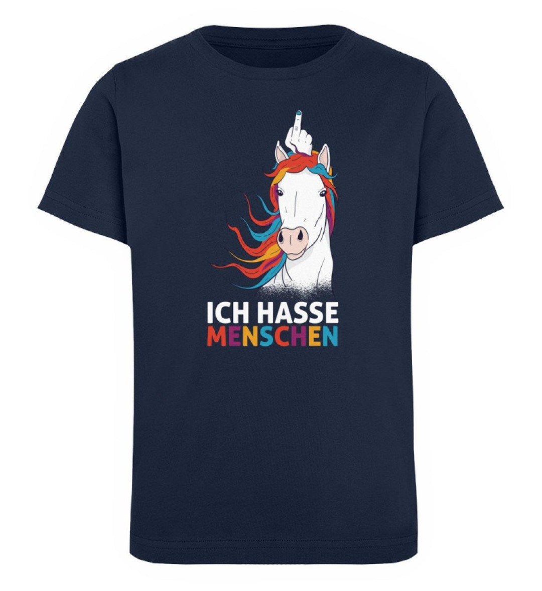 Einhorn hasse Menschen Words on Shirts  - Kinder Organic T-Shirt - Words on Shirts Sag es mit dem Mittelfinger Shirts Hoodies Sweatshirt Taschen Gymsack Spruch Sprüche Statement