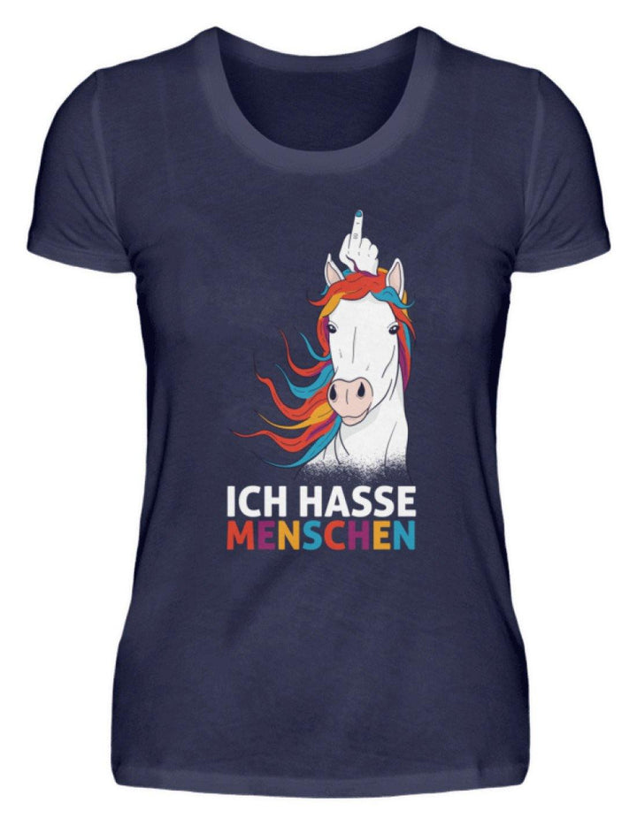 Ich hasse Menschen - Words on Shirts  - Damenshirt - Words on Shirts Sag es mit dem Mittelfinger Shirts Hoodies Sweatshirt Taschen Gymsack Spruch Sprüche Statement