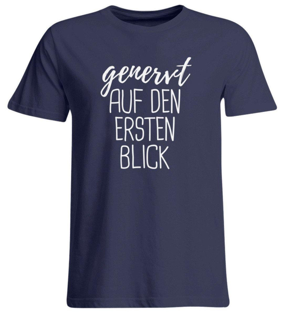 Genervt ersten Blick - Words on Shirts  - Übergrößenshirt - Words on Shirts Sag es mit dem Mittelfinger Shirts Hoodies Sweatshirt Taschen Gymsack Spruch Sprüche Statement