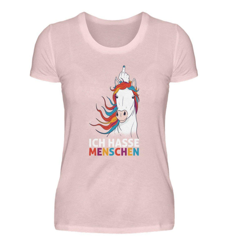 Einhorn hasse Menschen Words on Shirts  - Damen Premiumshirt - Words on Shirts Sag es mit dem Mittelfinger Shirts Hoodies Sweatshirt Taschen Gymsack Spruch Sprüche Statement