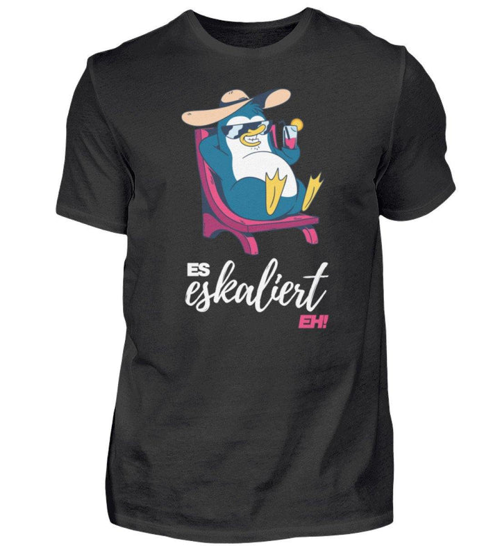 Es eskaliert eh - Pinguin - Words on Shirts  - Herren Shirt - Words on Shirts Sag es mit dem Mittelfinger Shirts Hoodies Sweatshirt Taschen Gymsack Spruch Sprüche Statement