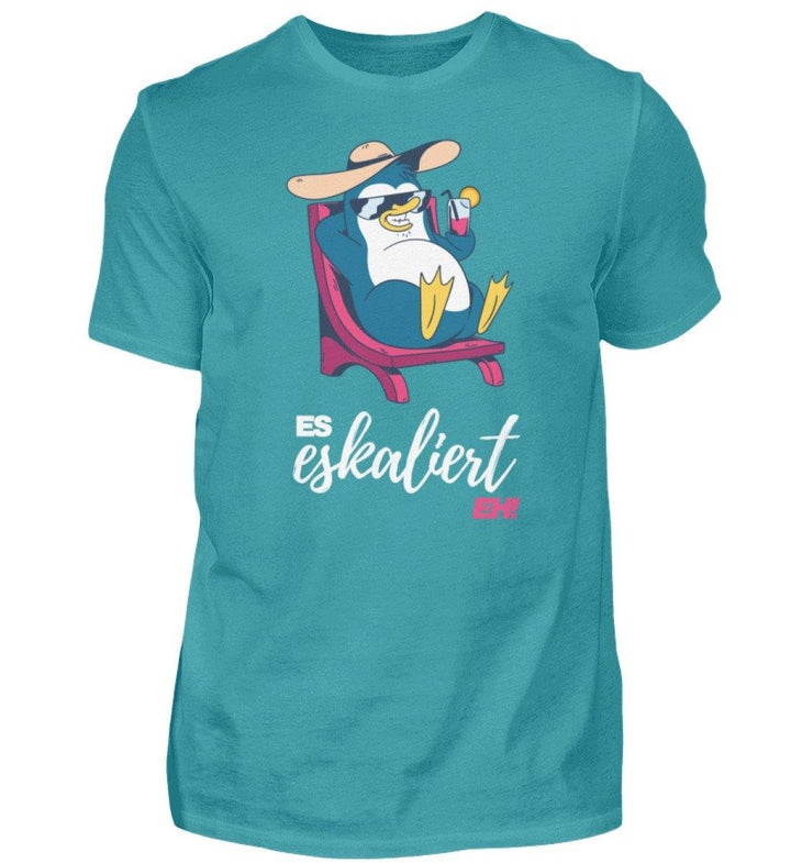 Es eskaliert eh - Pinguin - Words on Shirts  - Herren Shirt - Words on Shirts Sag es mit dem Mittelfinger Shirts Hoodies Sweatshirt Taschen Gymsack Spruch Sprüche Statement