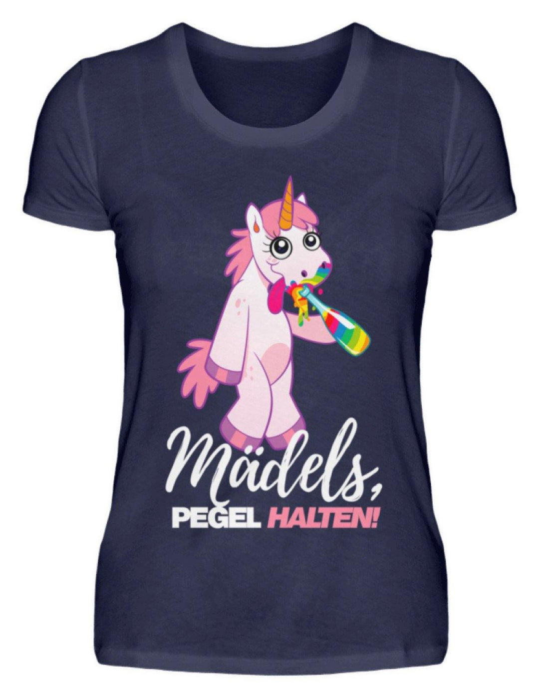 Mädels, Pegel halte - Einhorn  - Damenshirt - Words on Shirts Sag es mit dem Mittelfinger Shirts Hoodies Sweatshirt Taschen Gymsack Spruch Sprüche Statement