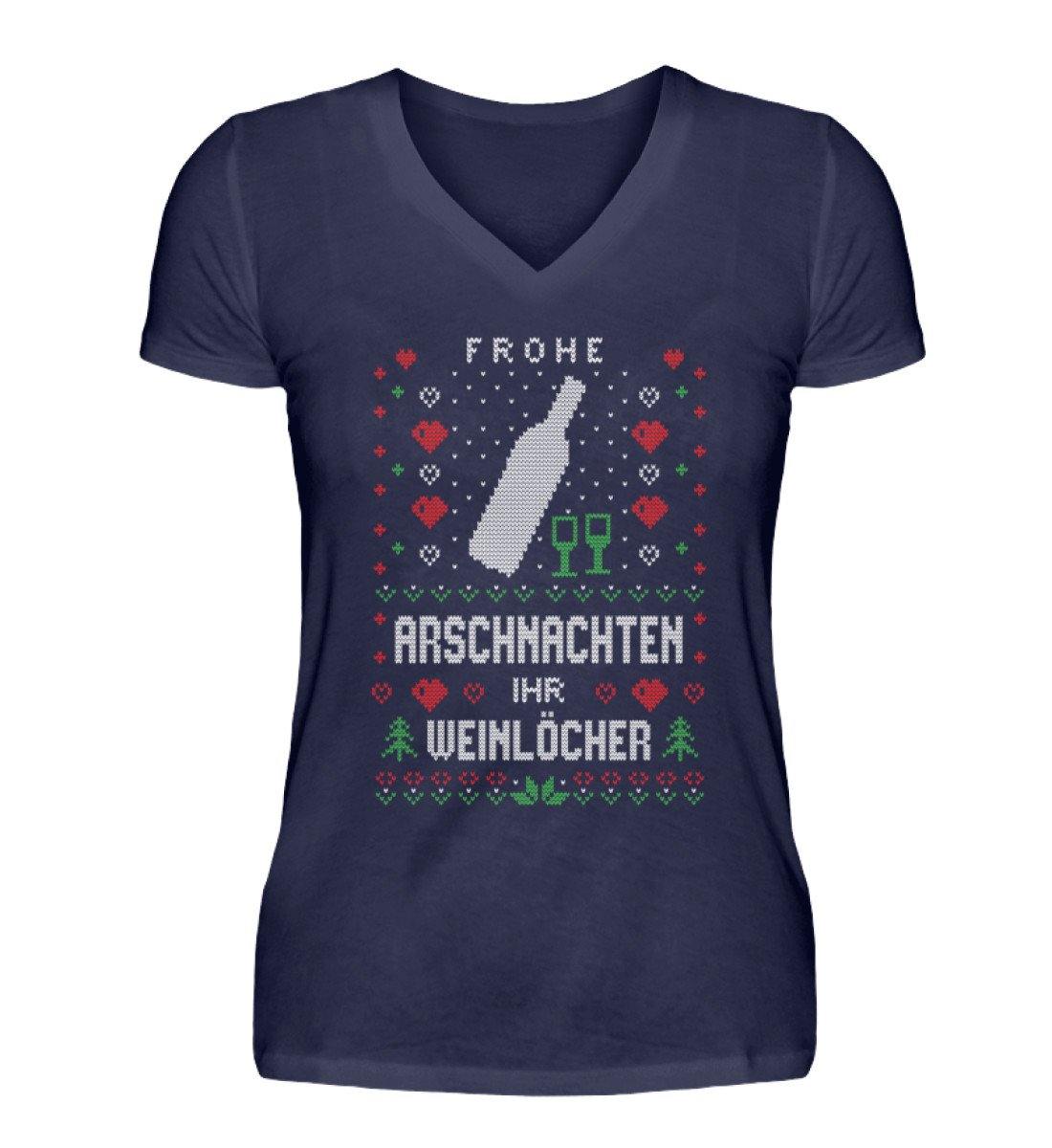 Frohe Arschnachten - Weinlöcher 2020  - V-Neck Damenshirt