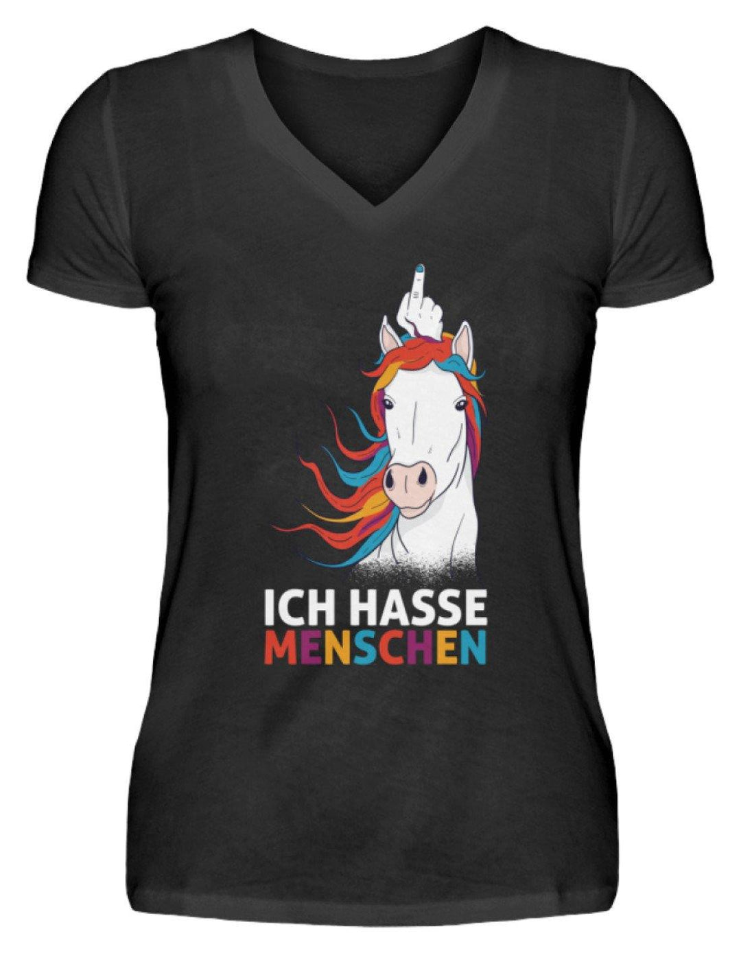 Ich hasse Menschen - Words on Shirts  - V-Neck Damenshirt - Words on Shirts Sag es mit dem Mittelfinger Shirts Hoodies Sweatshirt Taschen Gymsack Spruch Sprüche Statement