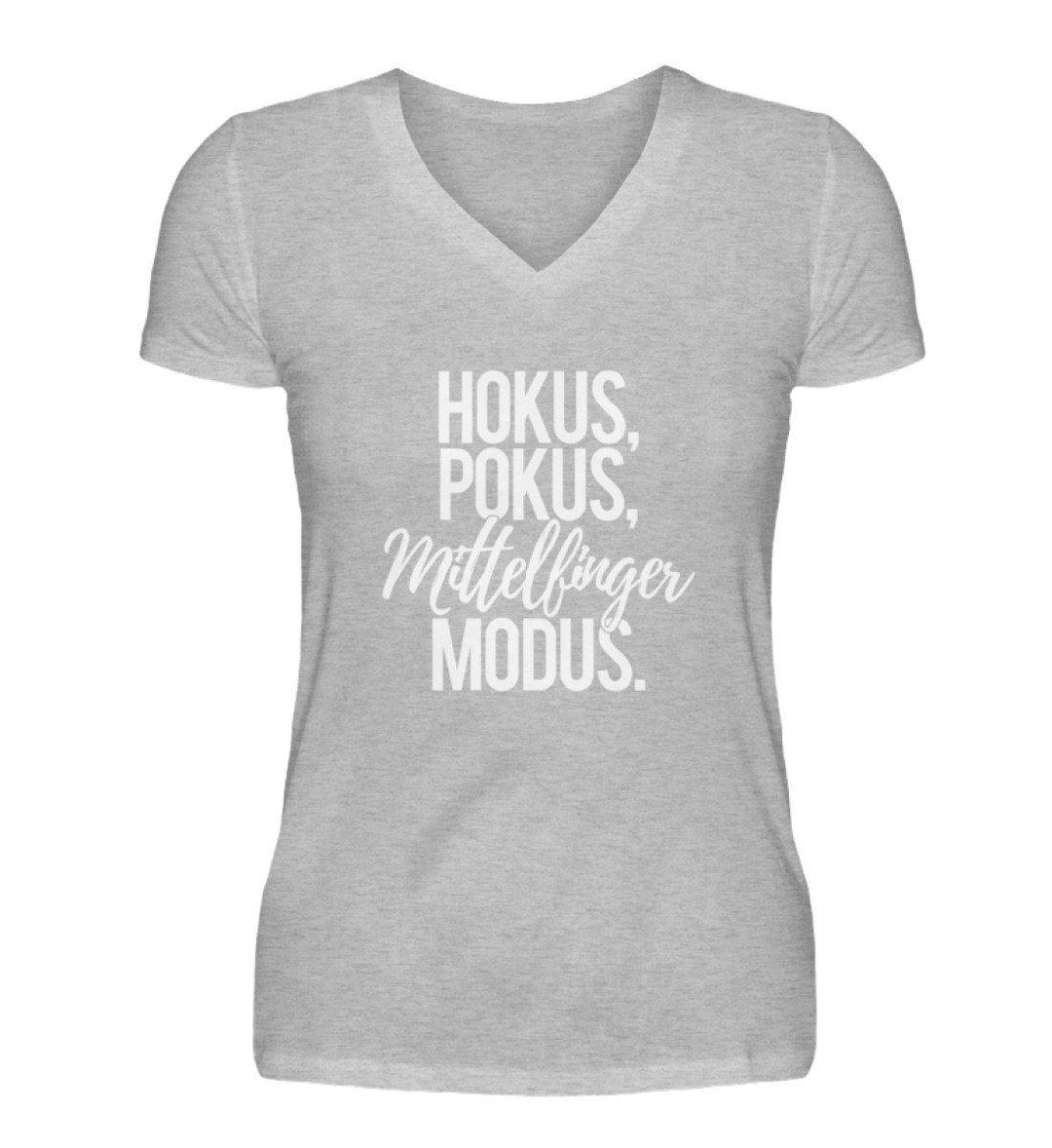 Hokus Pokus Mittelfinger Modus  - V-Neck Damenshirt - Words on Shirts Sag es mit dem Mittelfinger Shirts Hoodies Sweatshirt Taschen Gymsack Spruch Sprüche Statement