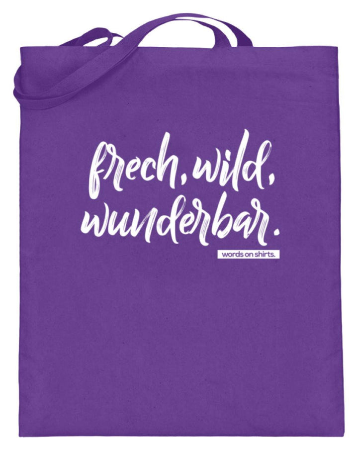 Frech, Wild, Wunderbar - Words on Shirt  - Jutebeutel (mit langen Henkeln) - Words on Shirts Sag es mit dem Mittelfinger Shirts Hoodies Sweatshirt Taschen Gymsack Spruch Sprüche Statement