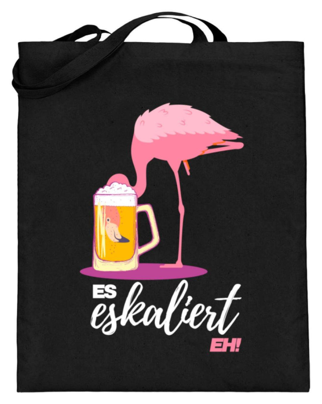 Es Eskaliert Eh - Flamingo  - Jutebeutel (mit langen Henkeln) - Words on Shirts Sag es mit dem Mittelfinger Shirts Hoodies Sweatshirt Taschen Gymsack Spruch Sprüche Statement