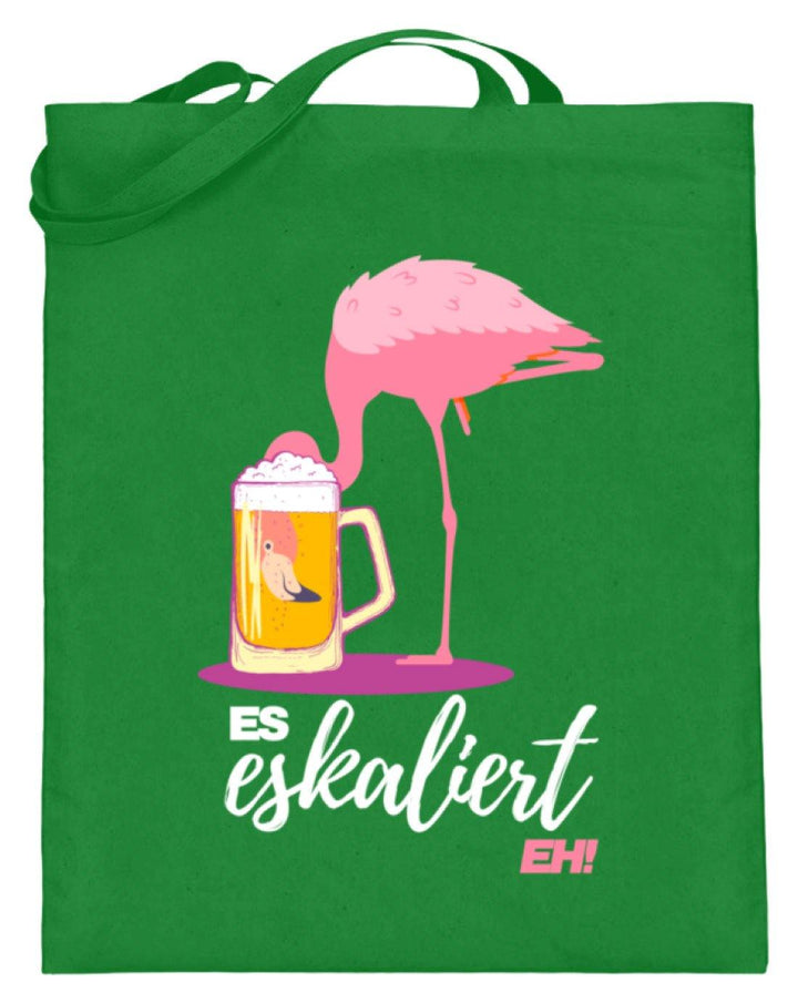 Es Eskaliert Eh - Flamingo  - Jutebeutel (mit langen Henkeln) - Words on Shirts Sag es mit dem Mittelfinger Shirts Hoodies Sweatshirt Taschen Gymsack Spruch Sprüche Statement