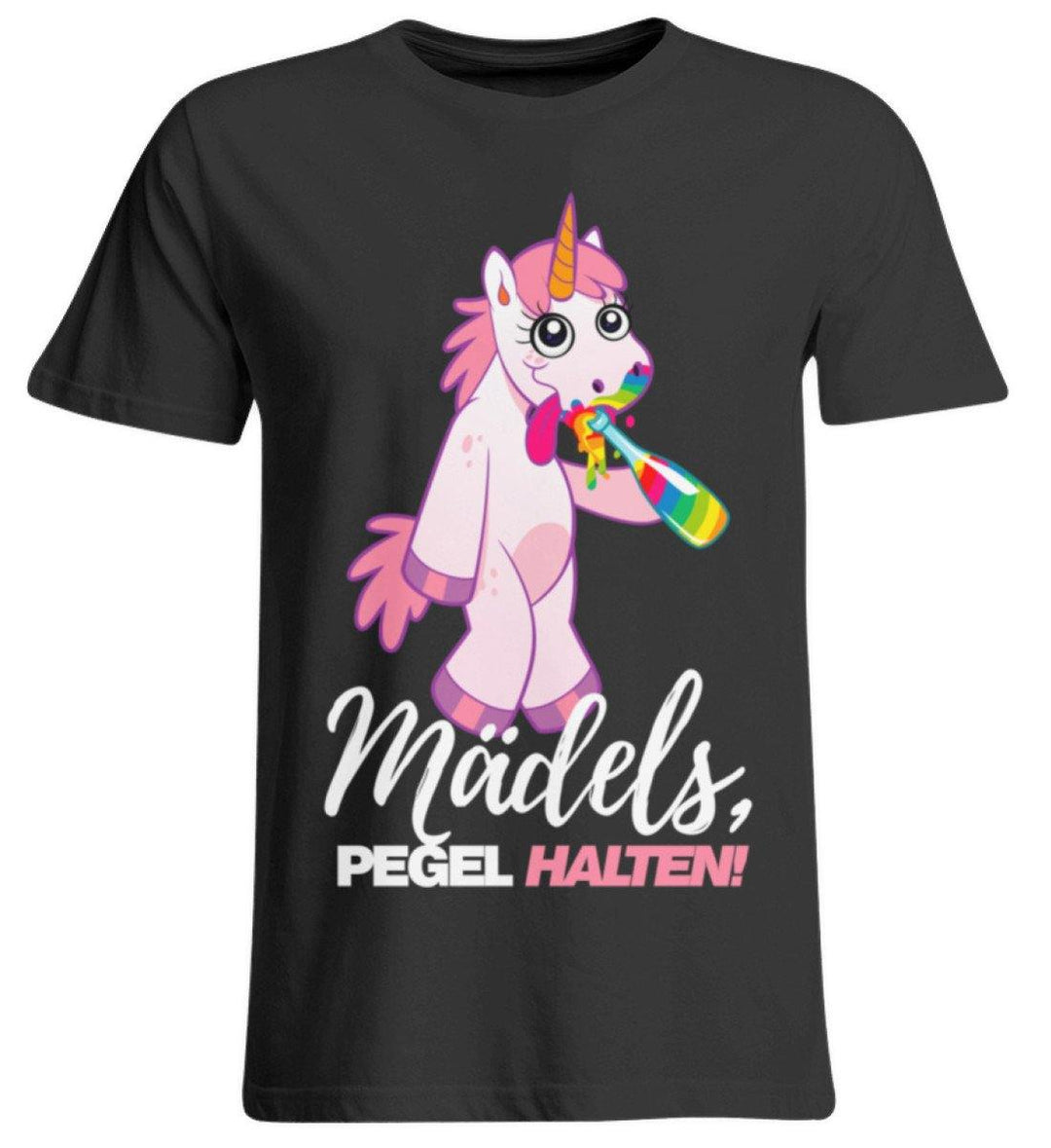 Mädels, Pegel halte - Einhorn  - Übergrößenshirt - Words on Shirts Sag es mit dem Mittelfinger Shirts Hoodies Sweatshirt Taschen Gymsack Spruch Sprüche Statement