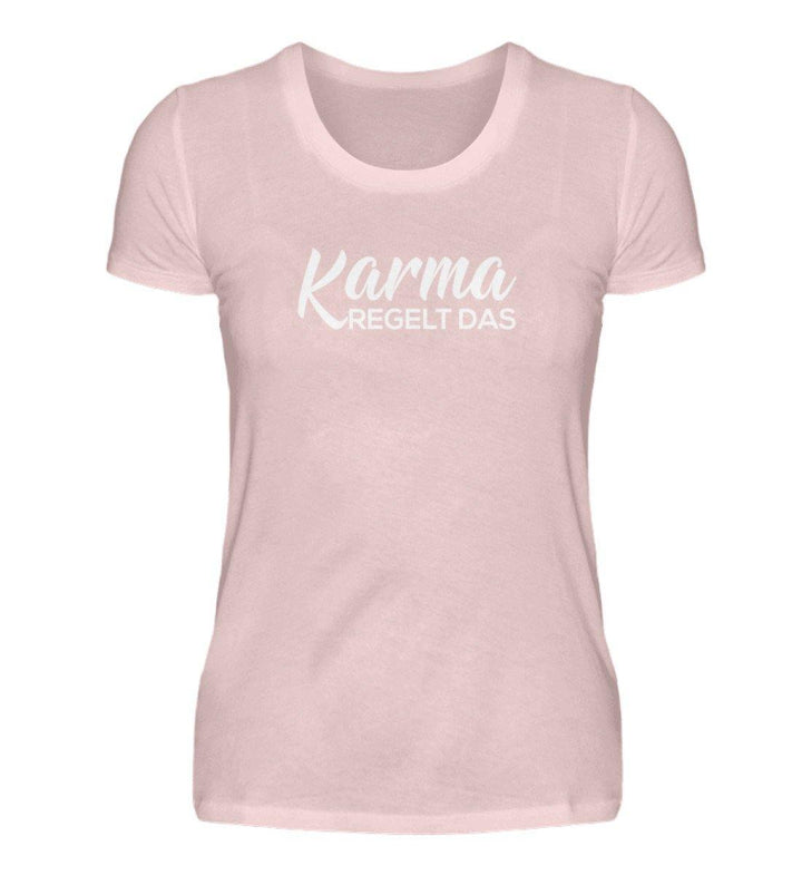 Karma regelt das-  Words on Shirts - PR  - Damen Premiumshirt - Words on Shirts Sag es mit dem Mittelfinger Shirts Hoodies Sweatshirt Taschen Gymsack Spruch Sprüche Statement