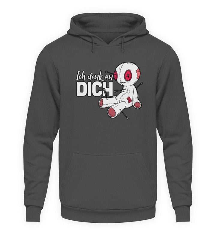 Voodoo Ich denk an dich Words on Shirts  - Unisex Kapuzenpullover Hoodie - Words on Shirts Sag es mit dem Mittelfinger Shirts Hoodies Sweatshirt Taschen Gymsack Spruch Sprüche Statement