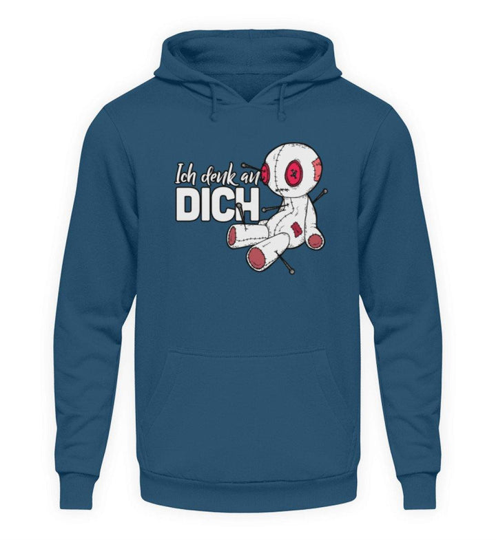 Voodoo Ich denk an dich Words on Shirts  - Unisex Kapuzenpullover Hoodie - Words on Shirts Sag es mit dem Mittelfinger Shirts Hoodies Sweatshirt Taschen Gymsack Spruch Sprüche Statement