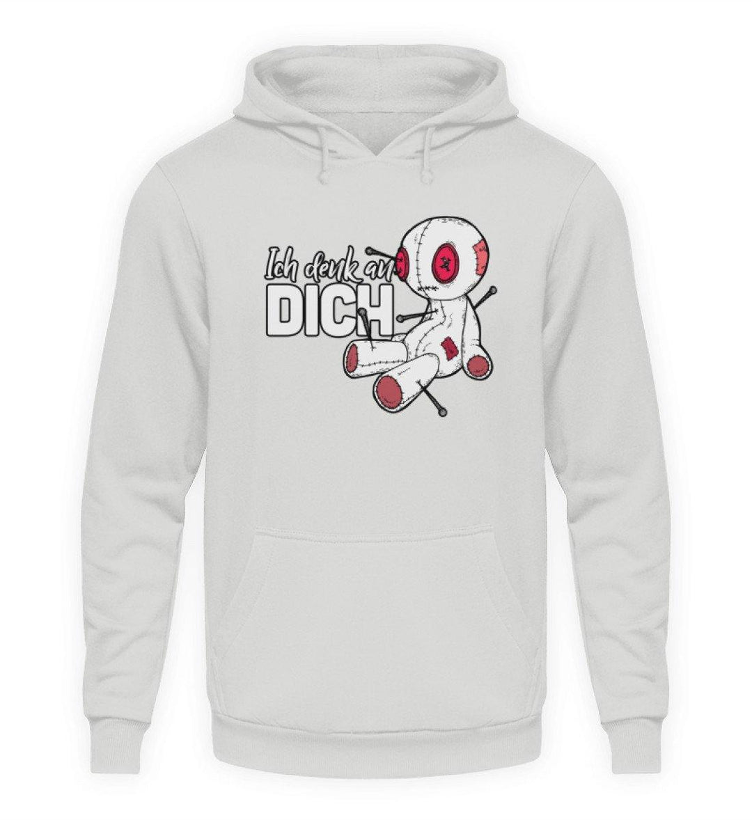 Voodoo Ich denk an dich Words on Shirts  - Unisex Kapuzenpullover Hoodie - Words on Shirts Sag es mit dem Mittelfinger Shirts Hoodies Sweatshirt Taschen Gymsack Spruch Sprüche Statement