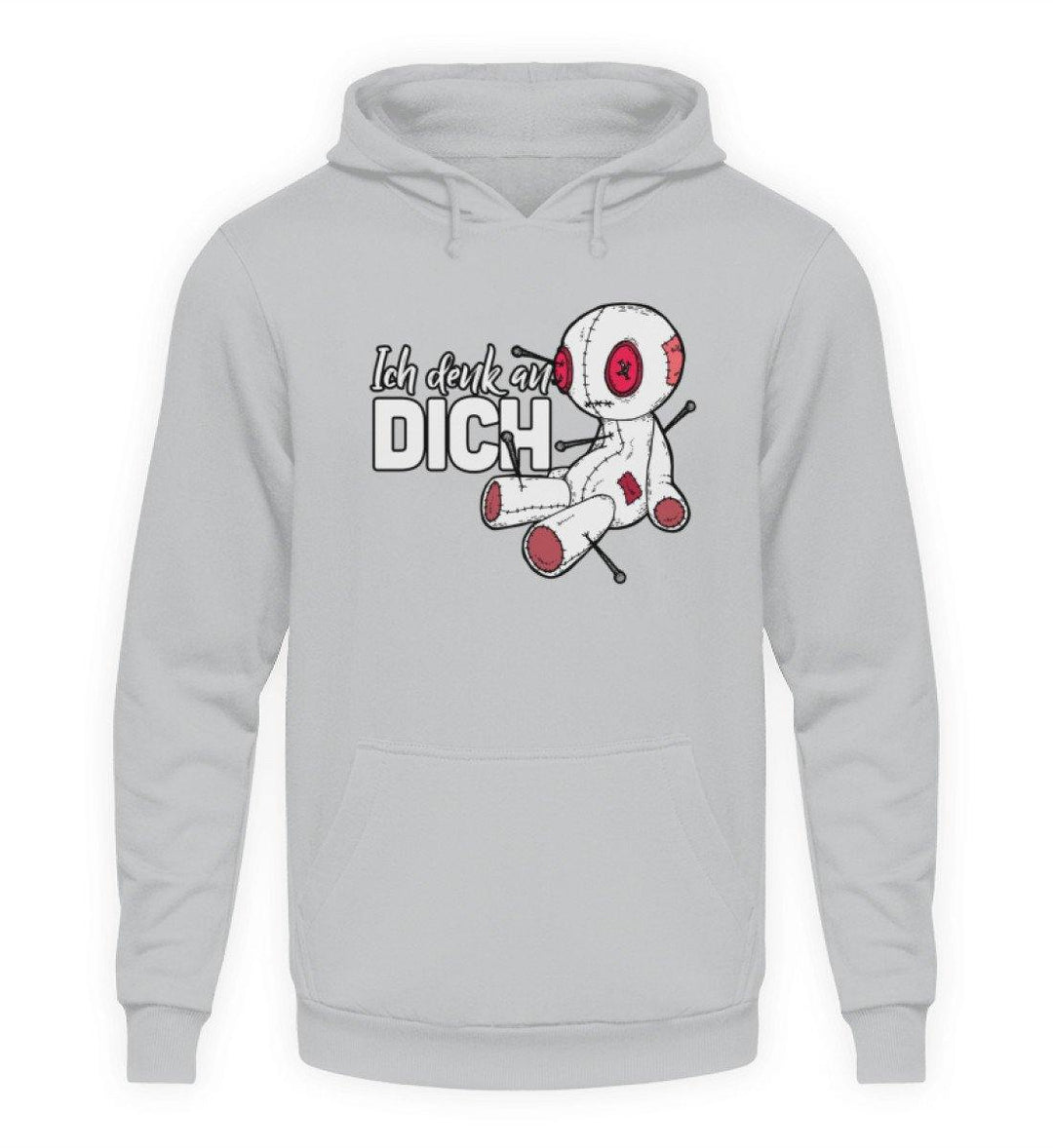 Voodoo Ich denk an dich Words on Shirts  - Unisex Kapuzenpullover Hoodie - Words on Shirts Sag es mit dem Mittelfinger Shirts Hoodies Sweatshirt Taschen Gymsack Spruch Sprüche Statement