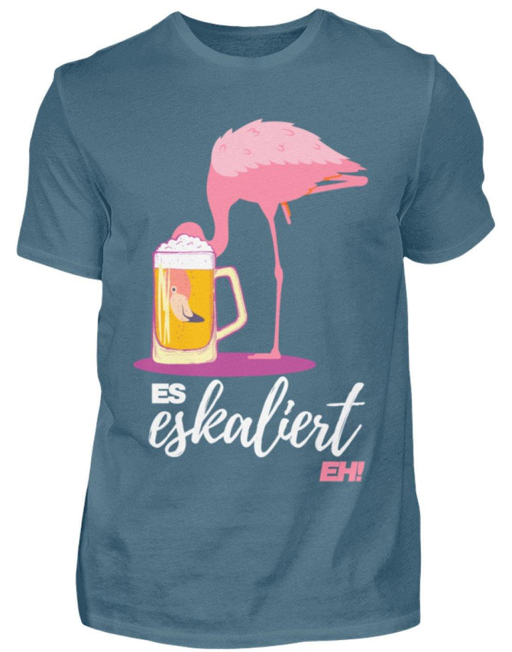 Es Eskaliert Eh - Flamingo  - Herren Shirt - Words on Shirts Sag es mit dem Mittelfinger Shirts Hoodies Sweatshirt Taschen Gymsack Spruch Sprüche Statement