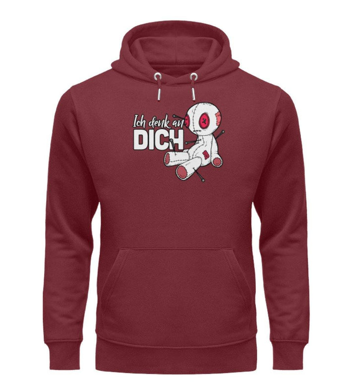 Ich Denk An Dich - Voodoo Puppe  - Unisex Organic Hoodie - Words on Shirts Sag es mit dem Mittelfinger Shirts Hoodies Sweatshirt Taschen Gymsack Spruch Sprüche Statement