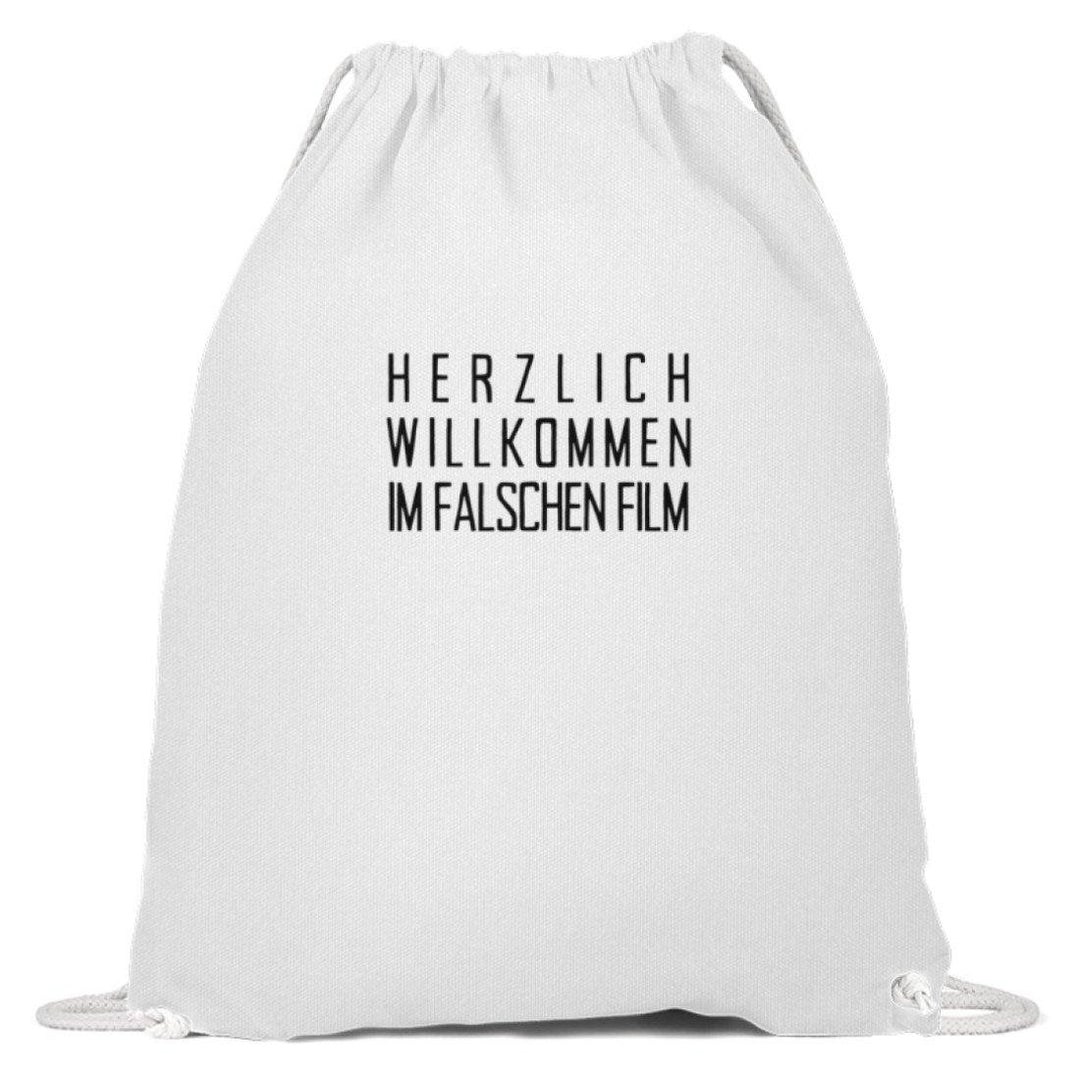 Willkommen im falschen Film /white  - Baumwoll Gymsac - Words on Shirts Sag es mit dem Mittelfinger Shirts Hoodies Sweatshirt Taschen Gymsack Spruch Sprüche Statement